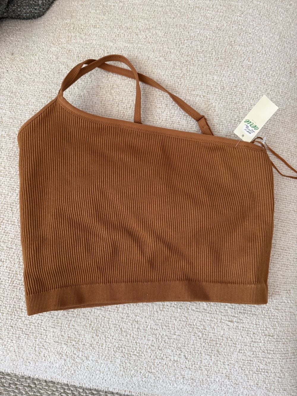 aerie Ribbed One-Shoulder Crop Tank in Brown